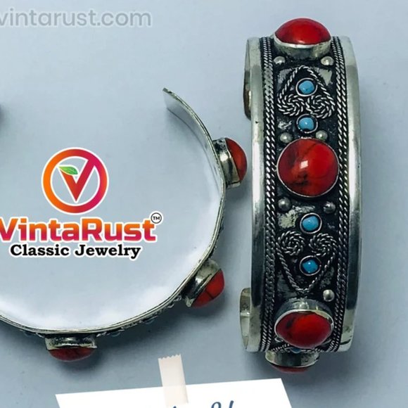 Single Handmade Kuchi Silver Cuff Bracelet: Tribal Boho Statement Jewelry - Picture 3 of 7